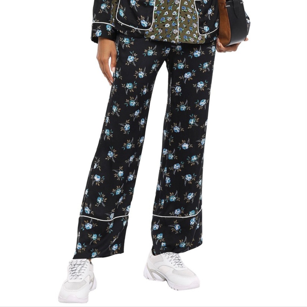 Sandro black floral satin drawstring lounge pants New with tags, euro 36 S,XS